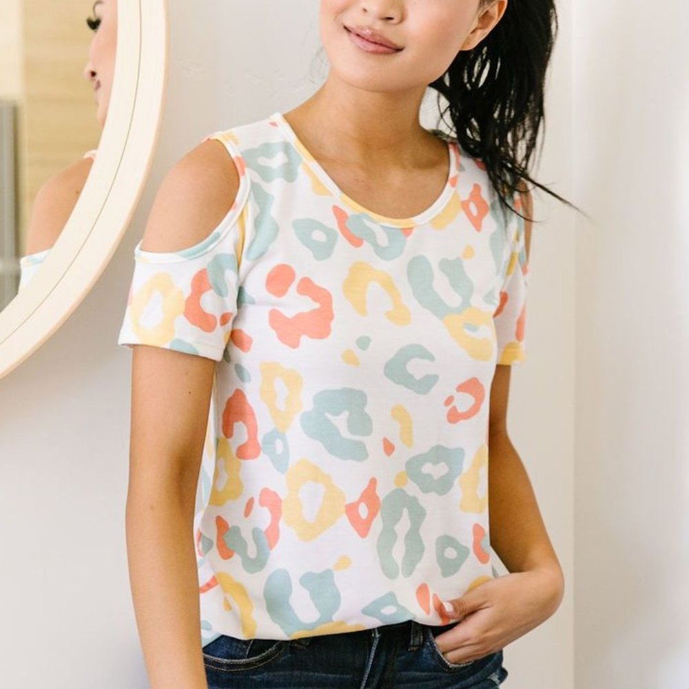 Leopard Kisses Cold Shoulder Top In Ivory (Large)